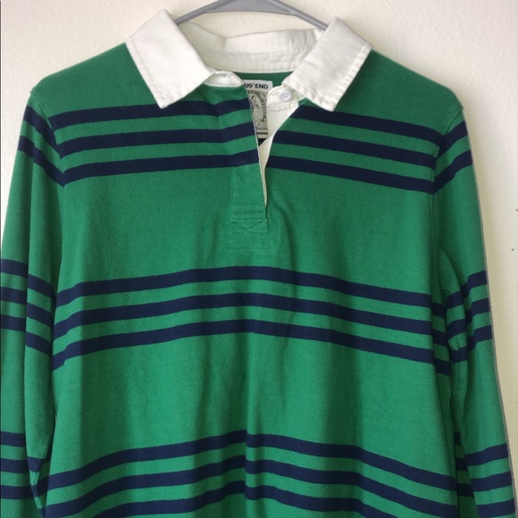 Navy and Green Long sleeve Striped Rugby Top